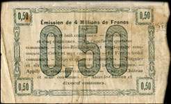 Bon de 50 centimes - Troisième série - numéro 69767 - Fourmies, le 24 octobre 1915 - Bon régional - 173 communes - dose