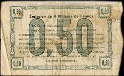 Bon de 50 centimes - Troisi�me s�rie - num�ro 69767 - Fourmies, le 24 octobre 1915 - Bon r�gional - 173 communes - dose