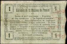 Bon de 1 franc - S�rie 16 - num�ro 90082 - Fourmies, 8 mai 1916 - Bon r�gional - 176 communes - dos