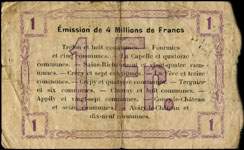 Bon de 1 franc - Deuxi�me s�rie - num�ro 22476 - Fourmies, le 24 octobre 1915 - Bon r�gional - 173 communes - dos