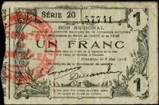 Bon de 1 franc - Série 20 - numéro 57741 - Fourmies, 8 mai 1916 - Bon régional - 176 communes - face