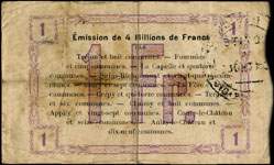 Bon de 1 franc - Troisi�me s�rie - num�ro 5757 - Fourmies, le 24 octobre 1915 - Bon r�gional - 173 communes - dos