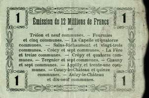 Bon de 1 franc - S�rie 7 - num�ro 94477 - Fourmies, 8 mai 1916 - Bon r�gional - 176 communes - dos