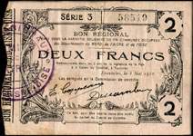 Bon de 2 francs - S�rie 3 - num�ro 58519 - Fourmies, 8 mai 1916 - Bon r�gional - 176 communes - face
