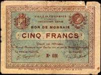 Bon de 5 francs - 2ème série - Fourmies - Délibération du Conseil Municipal du 28 octobre 1914 - face