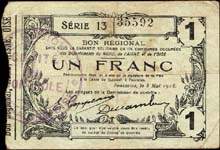 Bon de 1 franc - Série 13 - numéro 35592 - Fourmies, 8 mai 1916 - Bon régional - 176 communes - face