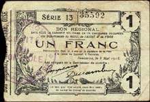Bon de 1 franc - S�rie 13 - num�ro 35592 - Fourmies, 8 mai 1916 - Bon r�gional - 176 communes - face