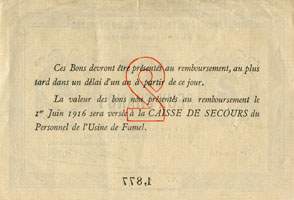 Bon de la Société Métallurgique du Périgord - 2 francs - Fumel (Lot-et-Garonne - 47) - dos