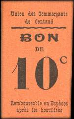 Bon de L'Union des Commerçants de Gontaud - 10 centimes - Gontaud-de-Nogaret (Lot-et-Garonne - 47) - face