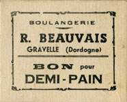 Bon pour demi-pain de la Boulangerie R. Beauvais à Gravelle (Dordogne - département 24)