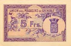 Bon de 5 francs de l'Union des Magasins de Grenoble (Isère - département 38) - dos