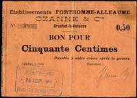Bon de 50 centimes daté du 24 août 1914 des Etablissements Forthomme-Alleaume Ozanne & Cie à Gruchet-le-Valasse (Seine-Maritime - département 76)