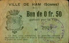 Bon de 50 centimes - n° 2929 de la Ville d'Halluin (Somme - département 80) - face