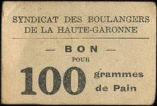 Bon pour 100 grammes de Pain du Syndicat des Boulangers de la Haute-Garonne - face