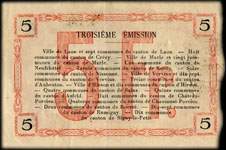 Bon r�gional des d�partements de l'Aisne, des Ardennes & de la Marne de 5 francs du 14 juin 1917 - s�rie 3 - num�ro 22929 - dos