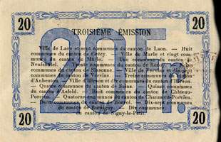 Bon régional des départements de l'Aisne, des Ardennes & de la Marne de 20 francs du 14 juin 1917 - série 1 - numéro 59723 - dos