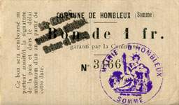 Bon de 1 franc - Numéro 3166 - Commune de Hombleux - face