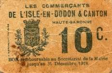 Bon de 10 centimes - Les Commerçants de l'Isle-en-Dodon (Haute-Garonne - département 31) - dos