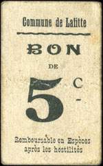 Bon de 5 centimes type 1 avec tiret sous C - sans cachet au verso - Commune de Lafitte - Lafitte-sur-Lot (Lot-et-Garonne - 47) - face
