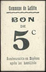 Bon de 5 centimes type 2 sans tiret sous C - avec cachet au verso - Commune de Lafitte - Lafitte-sur-Lot (Lot-et-Garonne - 47) - face