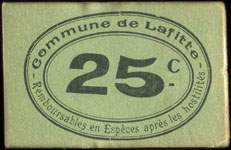 Bon de 25 centimes type 2 vert foncé - Commune de Lafitte - Lafitte-sur-Lot (Lot-et-Garonne - 47) - face