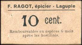 Bon de 10 centimes - F. Ragot, épicier - Lagupie (Lot-et-Garonne - département 47) - face
