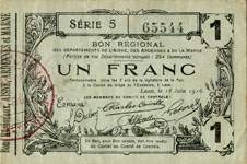 Billet de 1 franc - 2ème émission - Laon - Bon régional - 16 juin 1916 - face