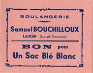 Bon pour Un Sac de Blé Blanc - Boulangerie Samuel Bouchilloux - Lauzun (Lot-et-Garonne - 47) - face