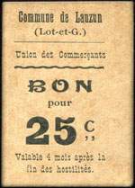 Bon pour 25 centimes - Commune de Lauzun - Union des Commerçants - Lauzun (Lot-et-Garonne - 47) - face