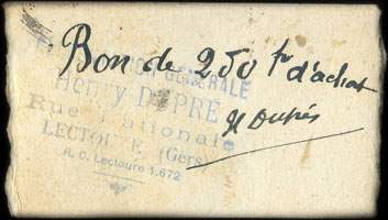 Bon pour 250 francs d'achat - Alimentation g�n�rale Henry Dupr� � Lectoure - face