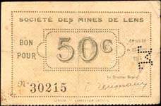 Bon de 50 centimes - Société des Mines de Lens - Emission du 23 septembre 1914 - face