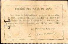 Bon de 50 centimes - Société des Mines de Lens - Emission du 23 septembre 1914 - dos