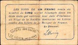 Bon de 1 franc - Société Houillère de Liévin - Date d'émission 7-9-1914 - dos