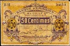 Bon de 50 centimes - Janvier 1915 - Banque d'Emission de Lille - face