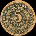 Bon de 5 centimes 1915 - Banque d'Emission de Lille - face