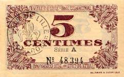 Bon de 5 centimes - s�rie A - Ville de Lille - Bon Communal - D�lib�ration du Conseil Municipal du 31 octobre 1917 - dos