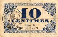 Bon de 10 centimes - s�rie B - Ville de Lille - Bon Communal - D�lib�ration du Conseil Municipal du 31 octobre 1917 - face