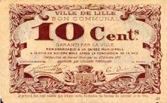 Bon de 10 centimes - série C - Ville de Lille - Bon Communal - Délibération du Conseil Municipal du 31 octobre 1917 - dos