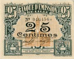 Bon de 25 centimes (avec astérisque) - Mai 1915 - Banque d'Emission de Lille - face
