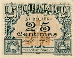 Bon de 25 centimes (avec ast�risque) - Mai 1915 - Banque d'Emission de Lille - face