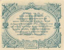 Bon de 25 centimes (avec ast�risque) - Mai 1915 - Banque d'Emission de Lille - dos