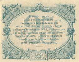 Bon de 25 centimes (avec astérisque) - Mai 1915 - Banque d'Emission de Lille - dos