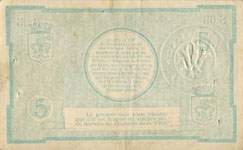 Bon de 5 francs - série S.65 - Ville de Lille - Bon Communal - Délibération du Conseil Municipal du 31 août 1914 - dos