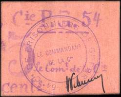Bon de 5 centimes - Cie P.G. 54 - Prisonniers de Guerre - face