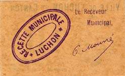 Bon de 10 centimes - Ville de Luchon et Canton - Remboursable avant le 31 décembre 1918 - dos