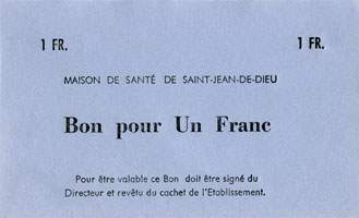 Bon de 1 franc - Maison de Santé de Saint-Jean-de-Dieu - Lyon (Rhône - 69)