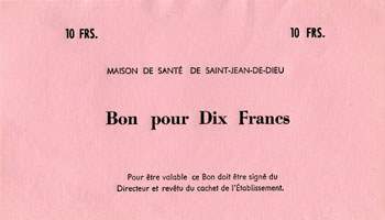 Bon de 10 francs - Maison de Santé de Saint-Jean-de-Dieu - Lyon (Rhône - 69)
