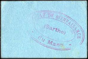 Bon de n�cessit� de 5 francs - Bureau de Bienfaisance du Mans (Sarthe - d�partement 72) - dos