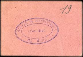 Bon de n�cessit� de 20 francs - Bureau de Bienfaisance du Mans (Sarthe - d�partement 72) - dos