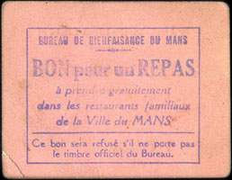 Bon de n�cessit� de Un repas - Bureau de Bienfaisance du Mans (Sarthe - d�partement 72) - face